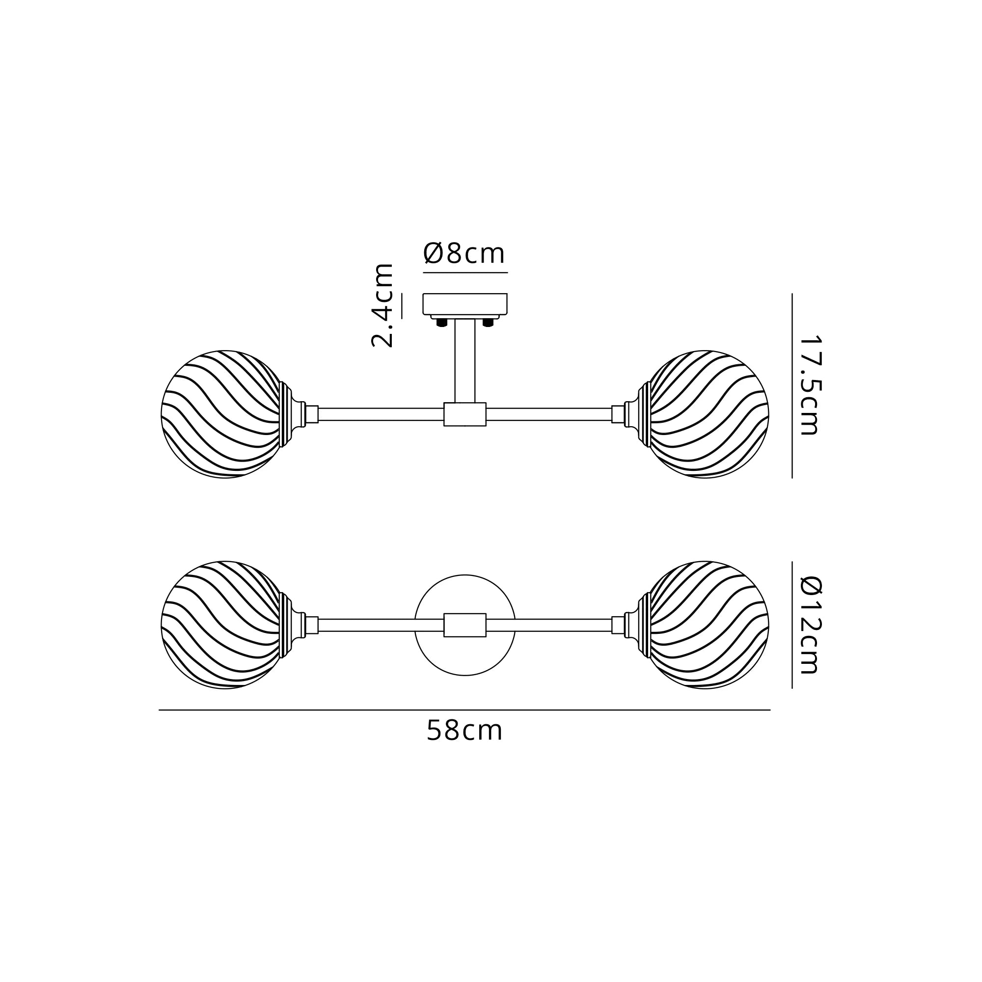 Dene Ceiling & Wall Light - Linear 2 Light - IP44 Nickel & Glass Swirl Round Glass