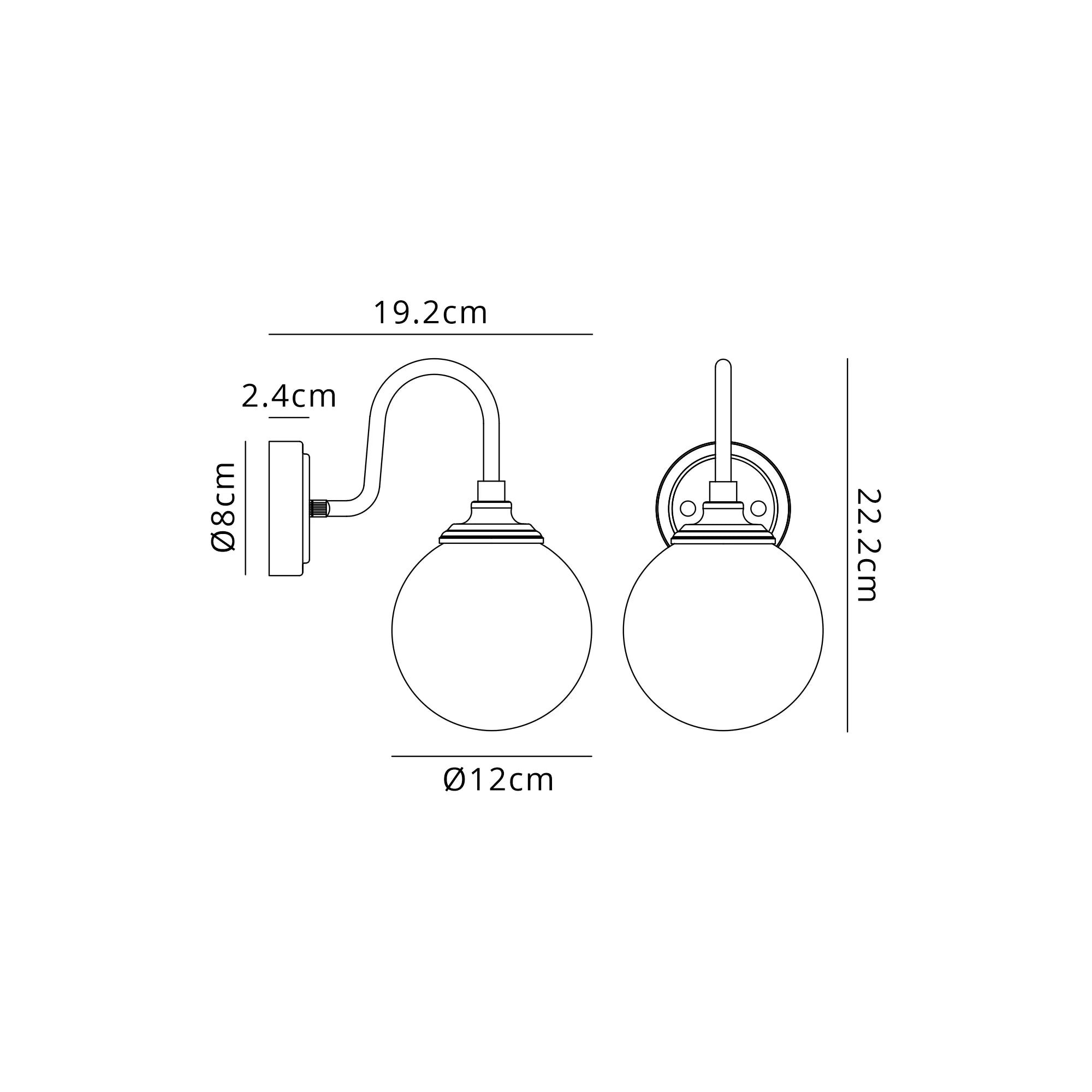 Dene Curved Arm Wall Light - 1 Light - IP44 Polished Nickel & Opal Smooth Round Glass