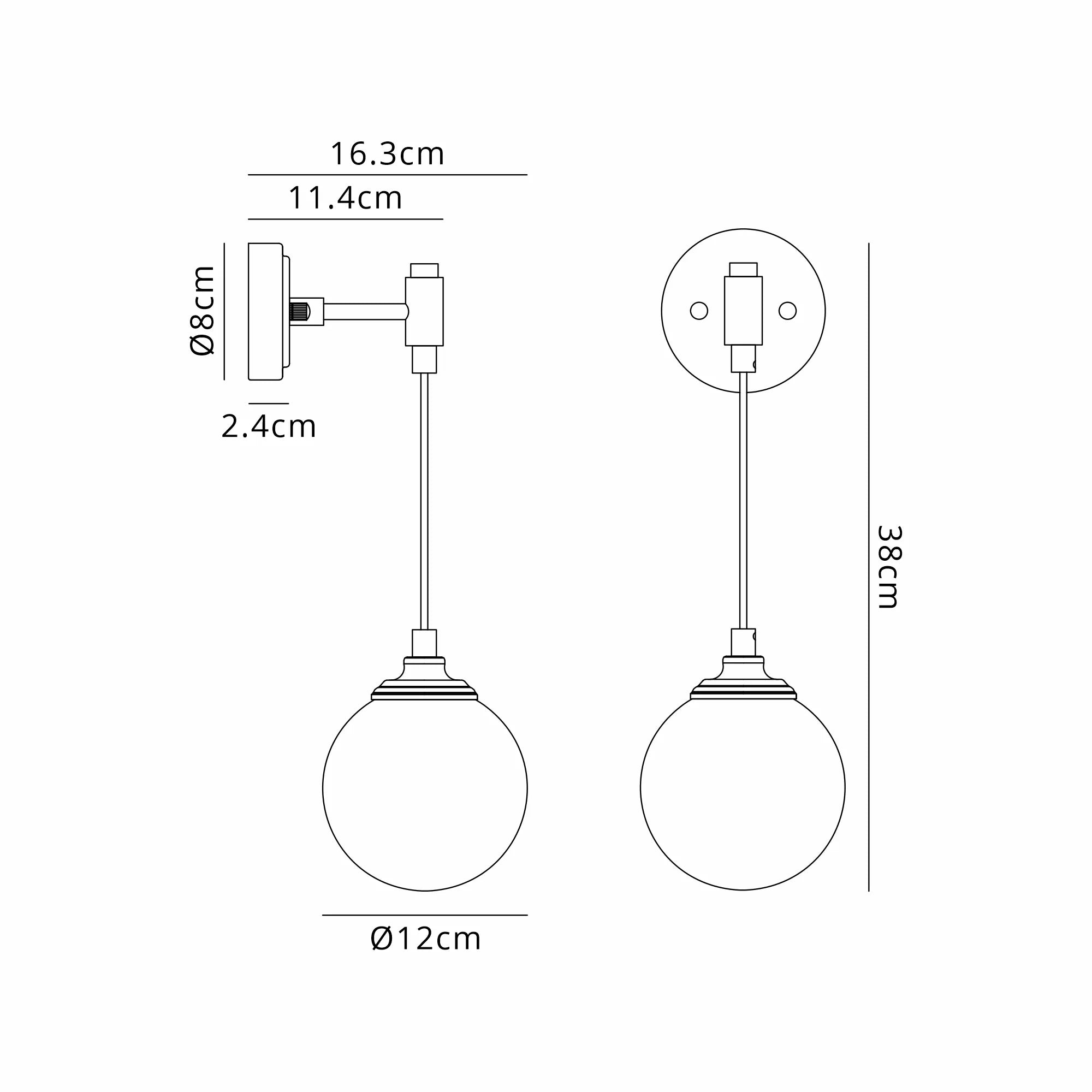 Dene Adjustable Single Wall Light IP44 - Polished Nickel & Clear Smooth Round Glass