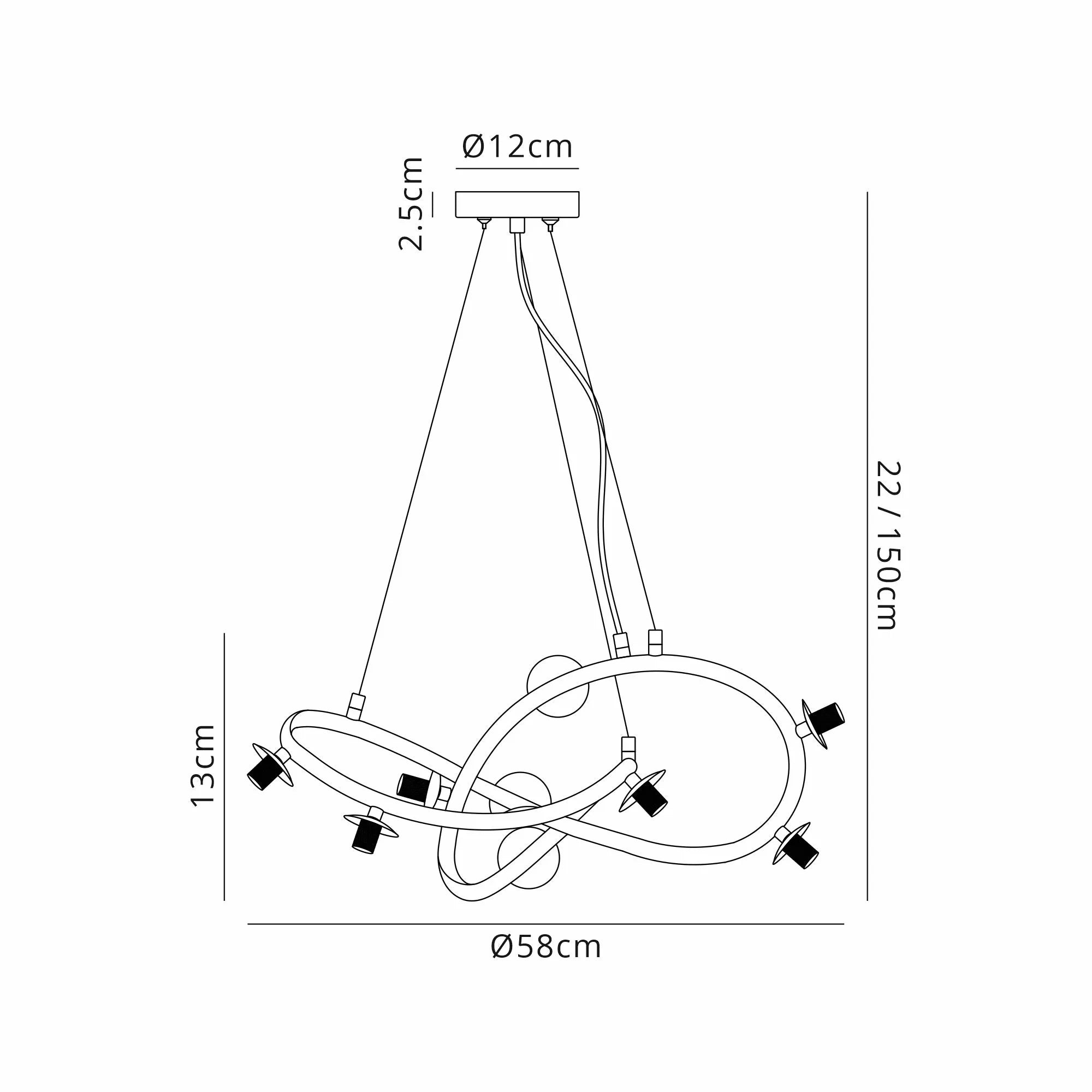 Deacon Twisted Pendant (Frame Only) 9 Light - Satin Black