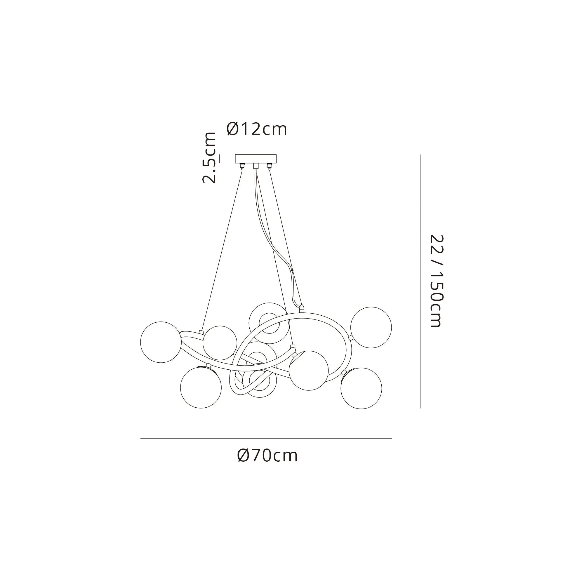 Deacon Twisted Pendant 9 Light - Satin Nickel Smoke Plated Glass