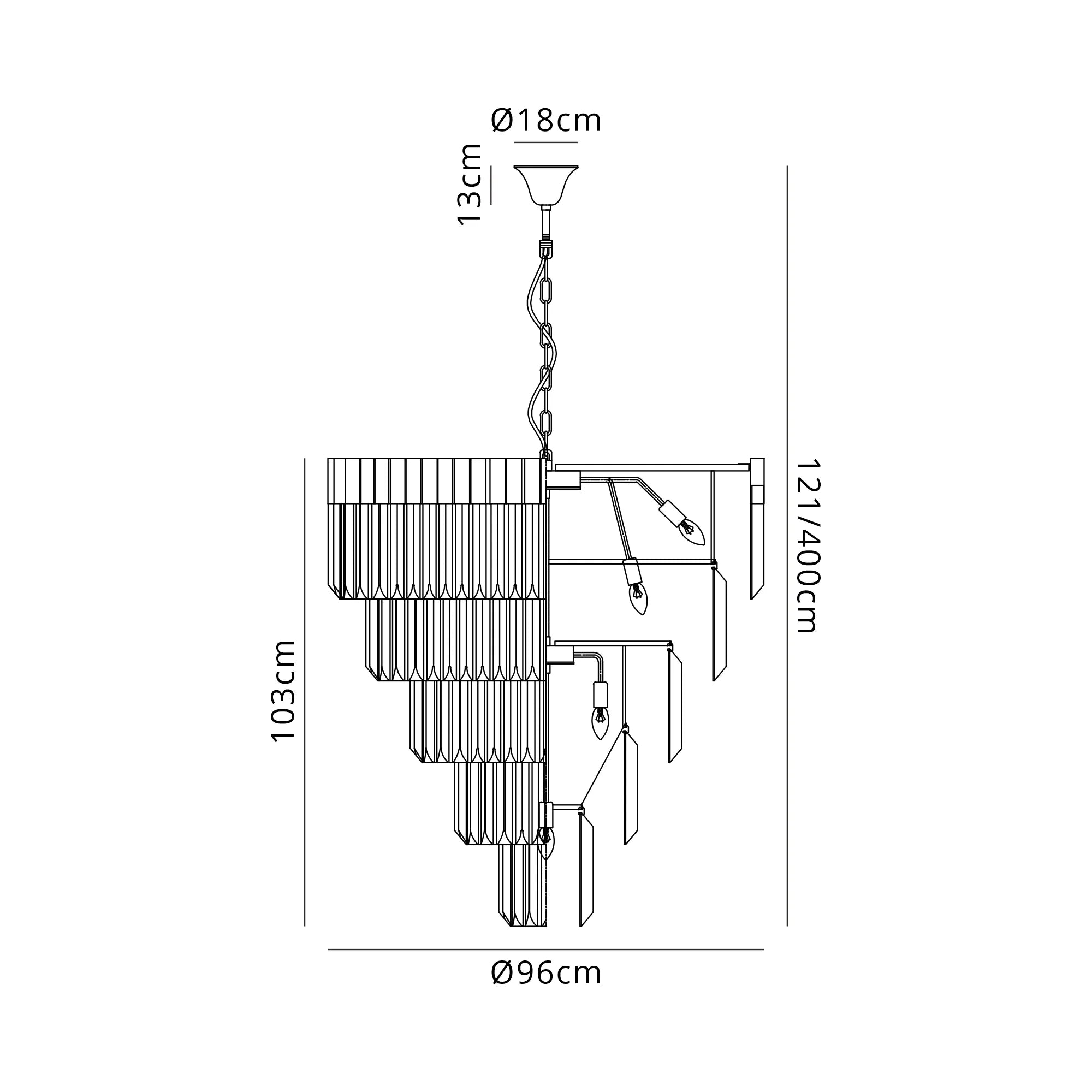Cedar 96cm 5-Tier Pendant 23 Light - Brass & Smoked