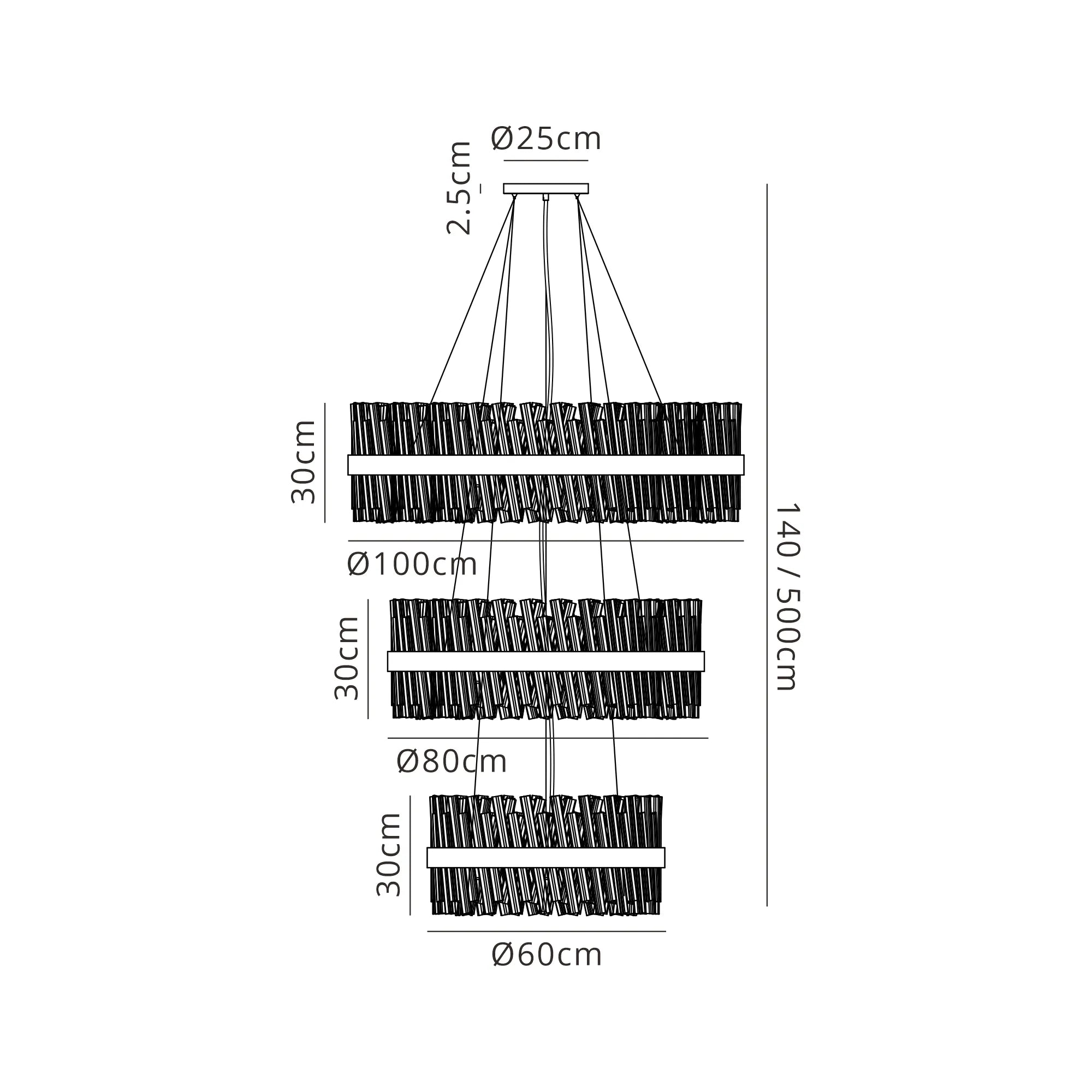 Farnley 3 Tier 1m Pendant 32 Light - Satin Black & Smoke