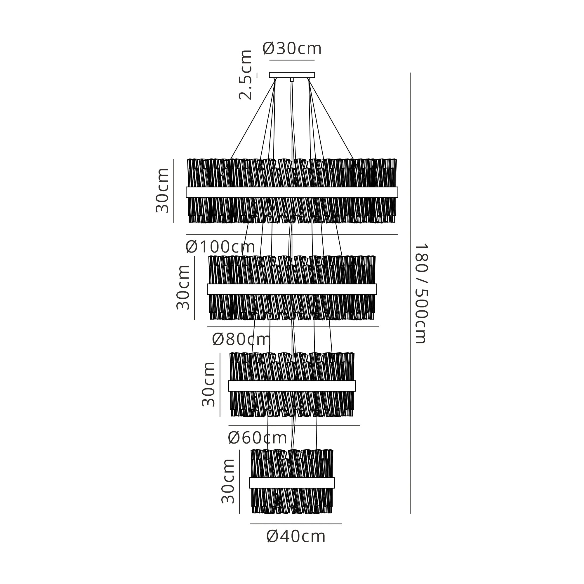 Farnley 4 Tier 1m Pendant 32 Light - Satin Black & Smoke
