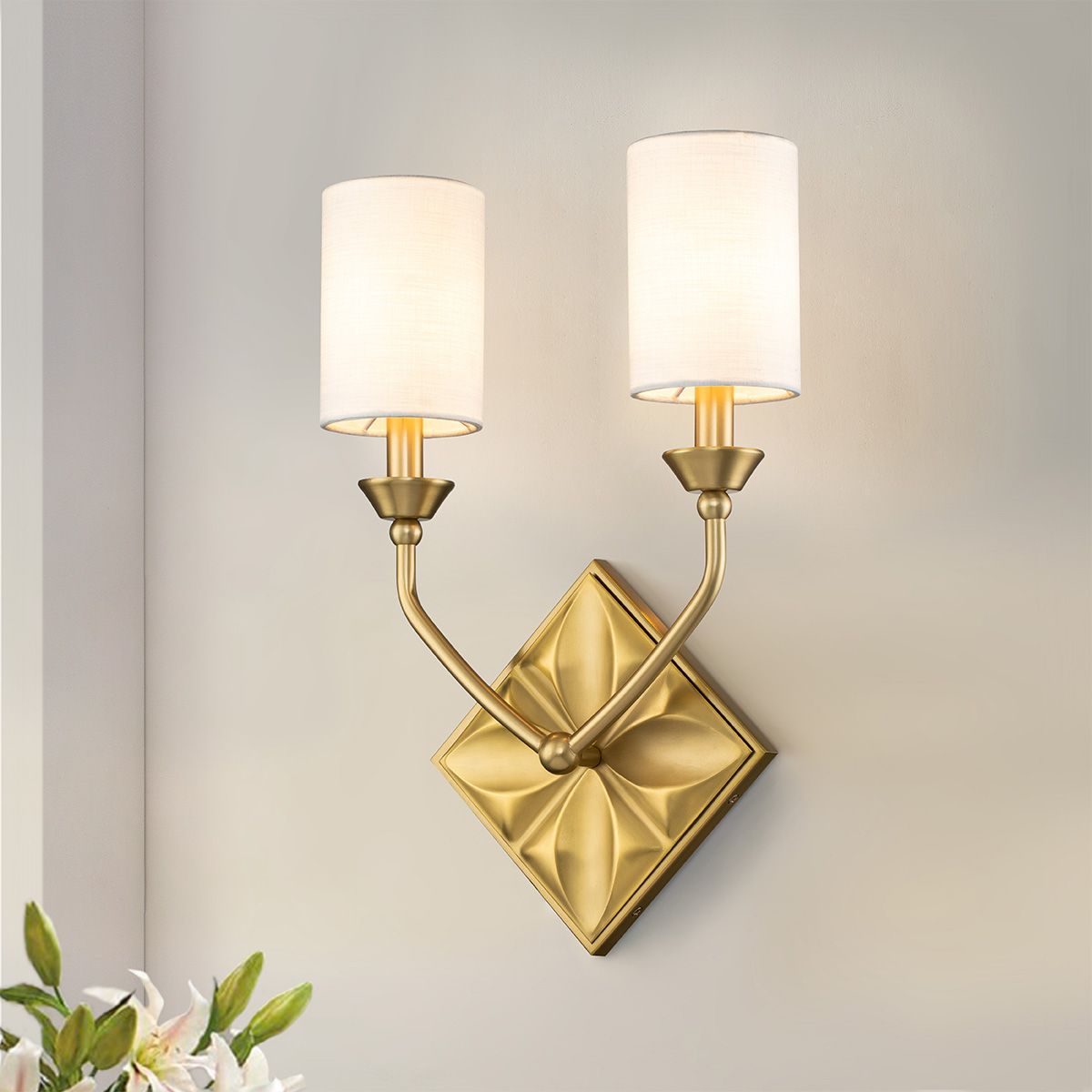 Quintiesse Epsilon 2 Light Wall Light - Aged Brass