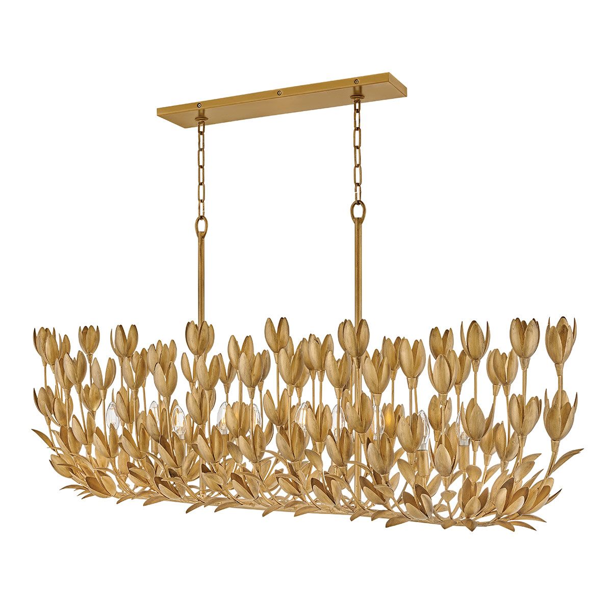 Quintiesse Flora0 10 Light Linear Chandelier - Burnished Gold