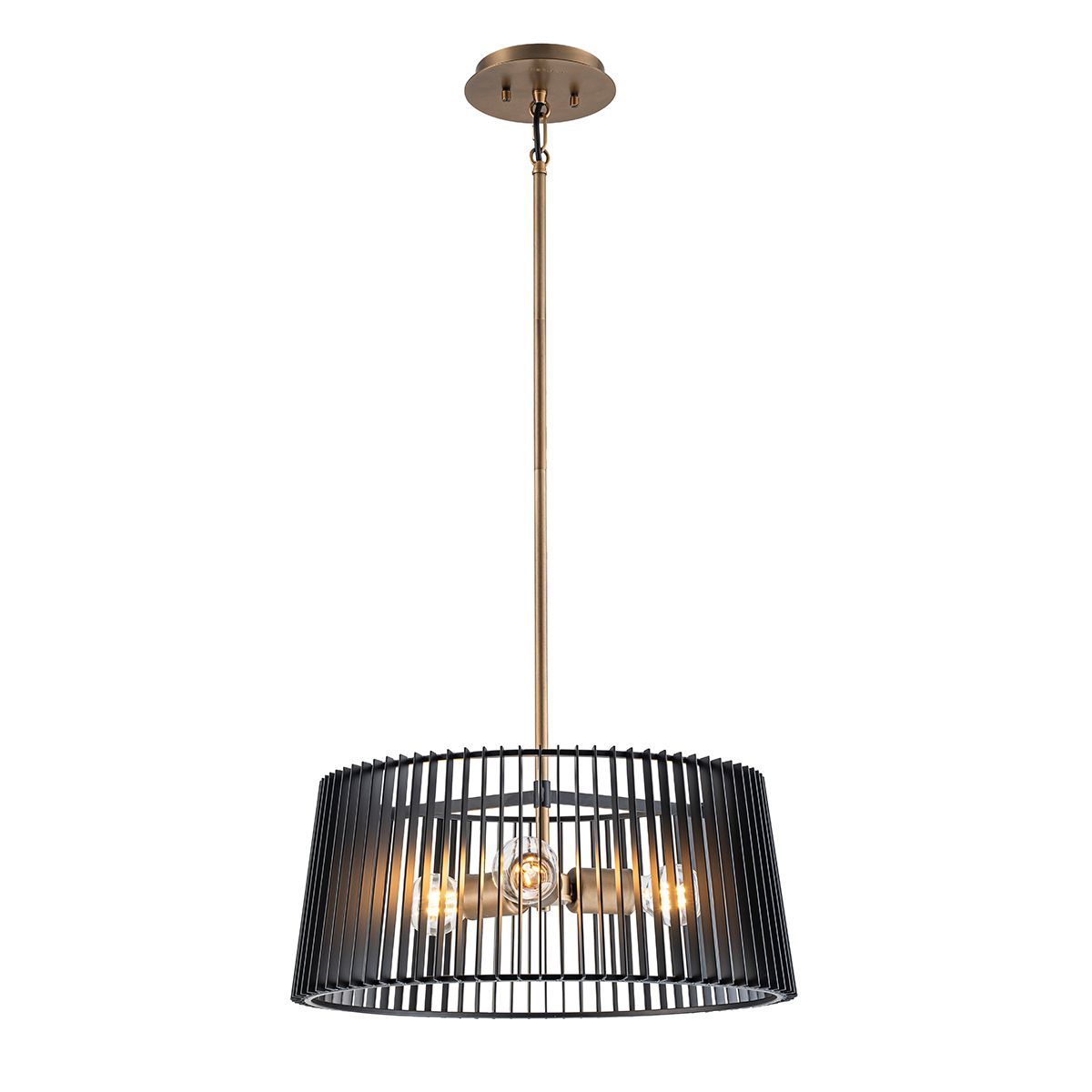 Quintiesse Linara 3 Light Pendant - Black & Natural Brass