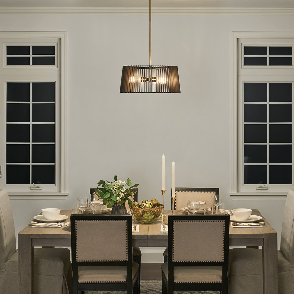 Quintiesse Linara 3 Light Pendant - Black & Natural Brass