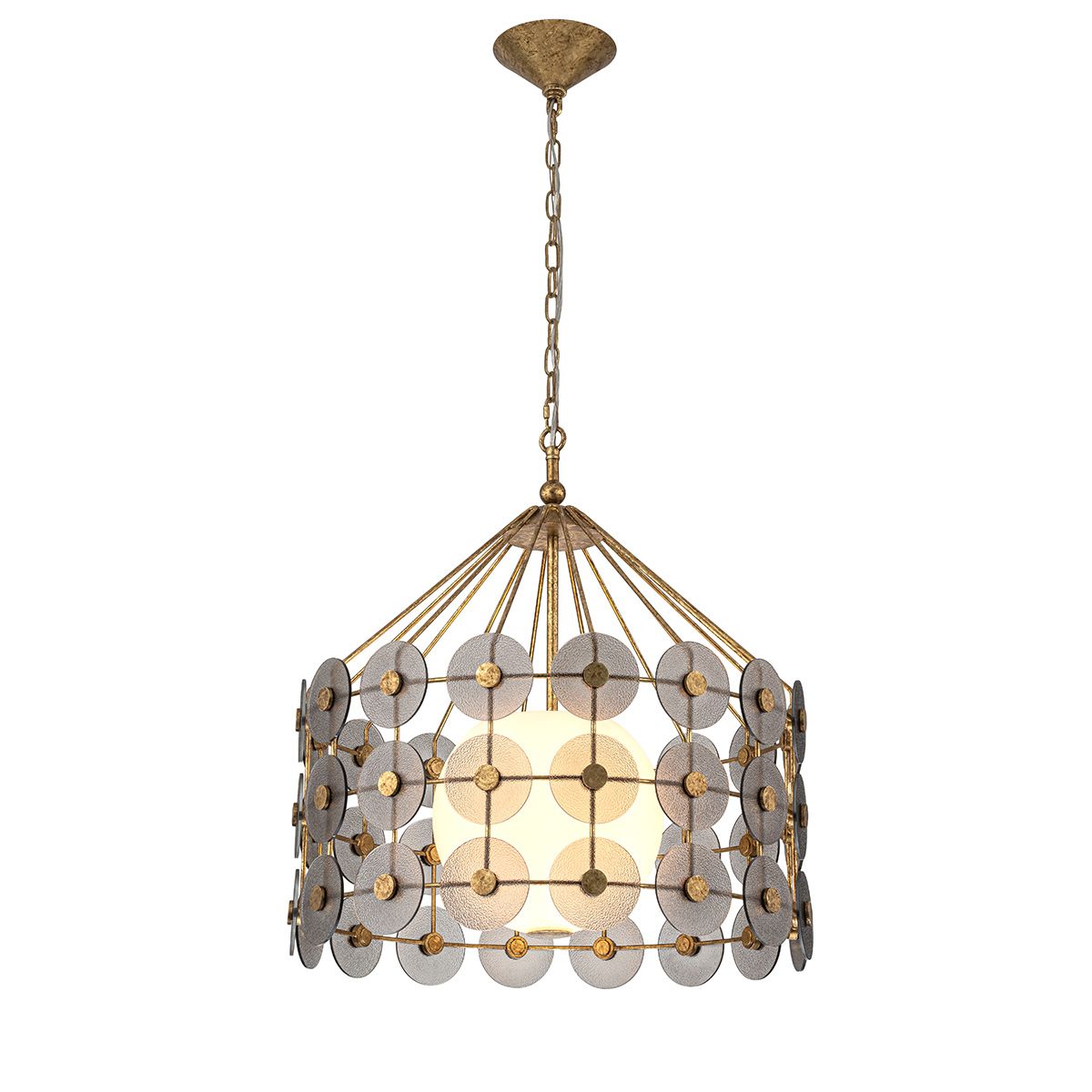 Quintiesse Meridian 3 Light Pendant - Distressed Gold & Smoked Glass
