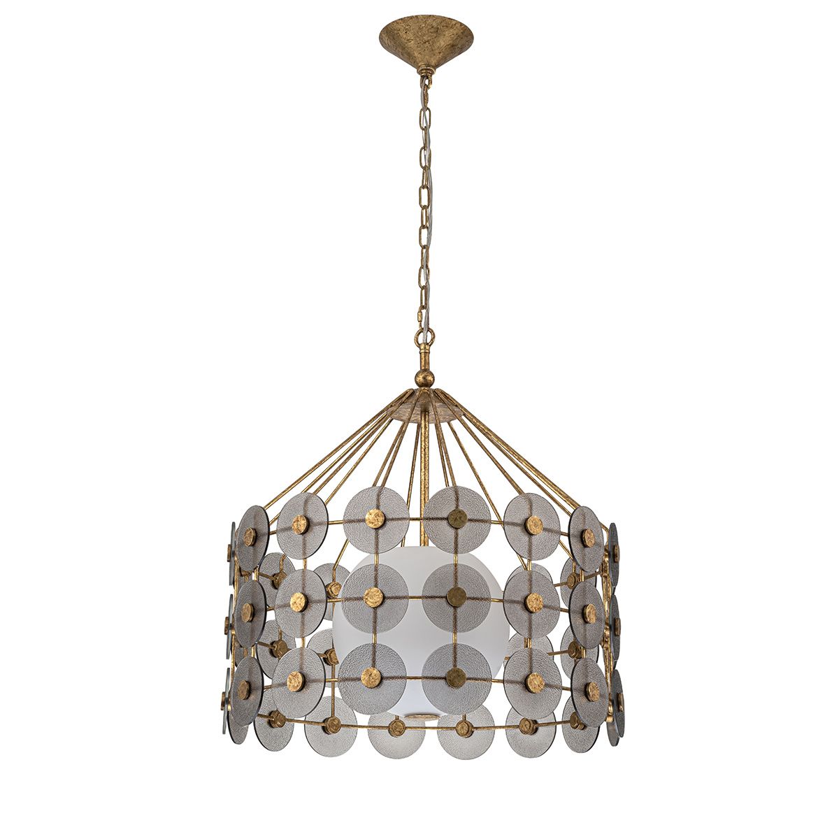 Quintiesse Meridian 3 Light Pendant - Distressed Gold & Smoked Glass