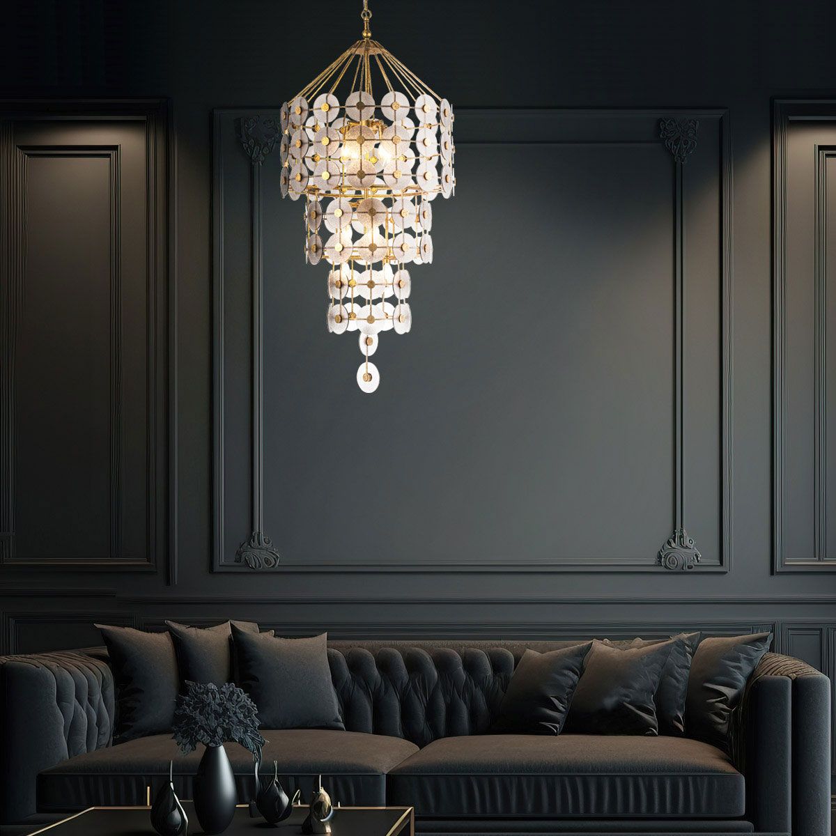 Quintiesse Meridian 9 Light Pendant - Distressed Gold & Smoked Glass