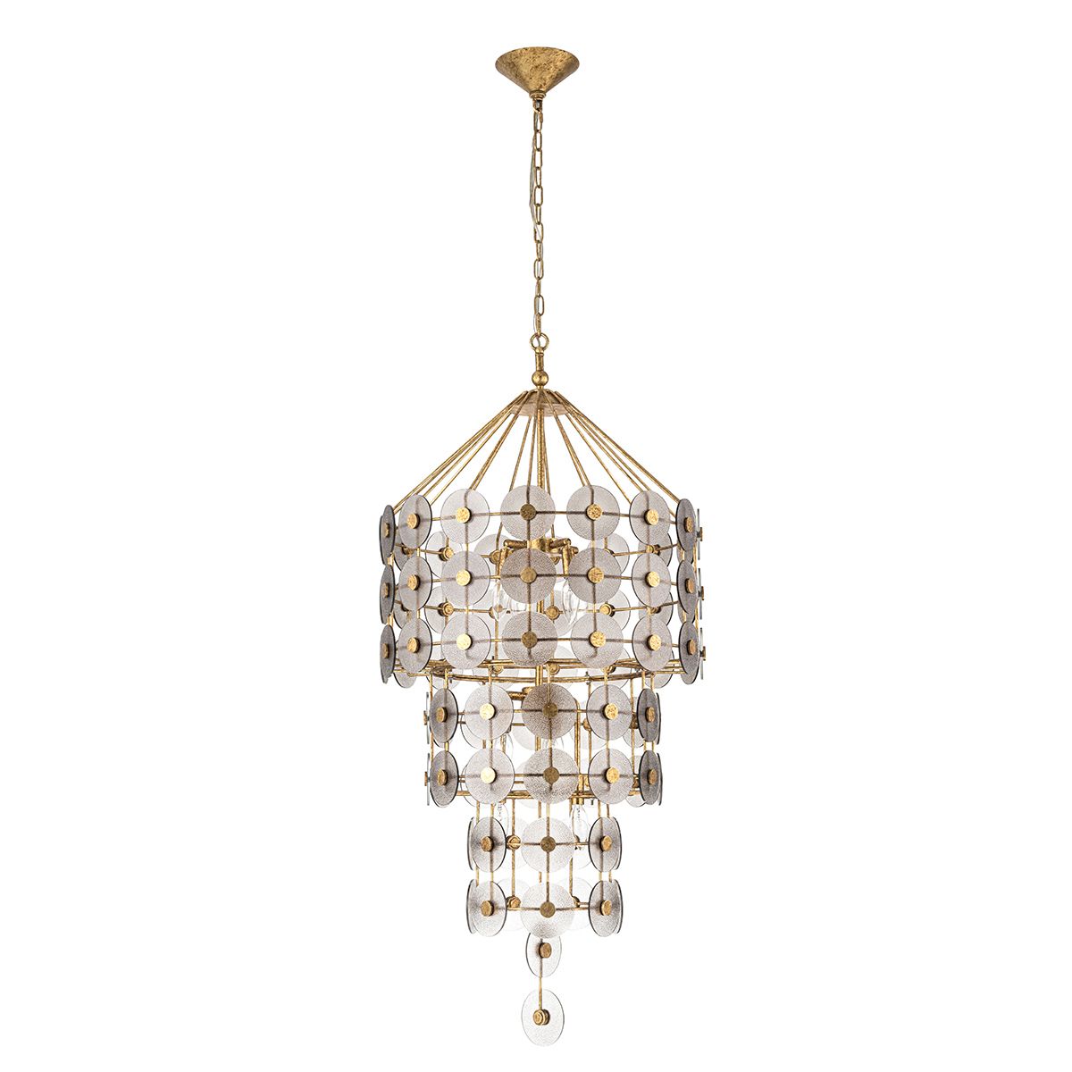 Quintiesse Meridian 9 Light Pendant - Distressed Gold & Smoked Glass