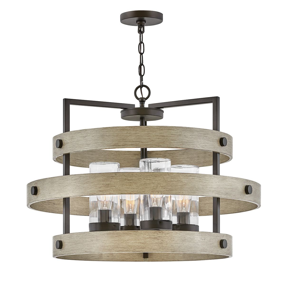Quintiesse Riverwood4 4 Light Chandelier - Warm Bronze with Warm Ash accents