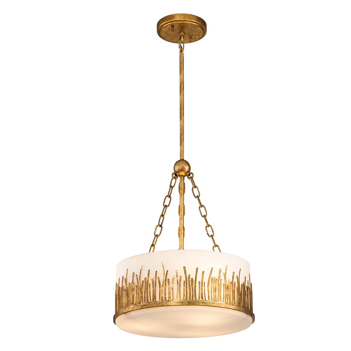 Quintiesse Sawgrass 3 Light Pendant - Gold Leaf with Antique Glaze