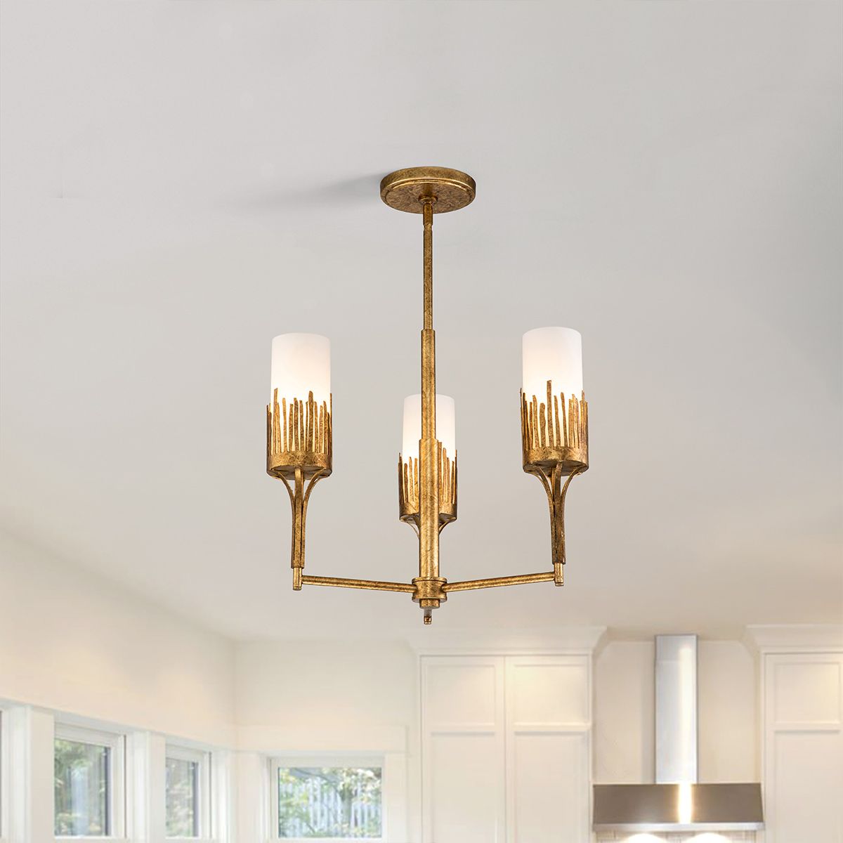 Quintiesse Sawgrass 3 Light Chandelier - Gold Leaf with Antique Glaze