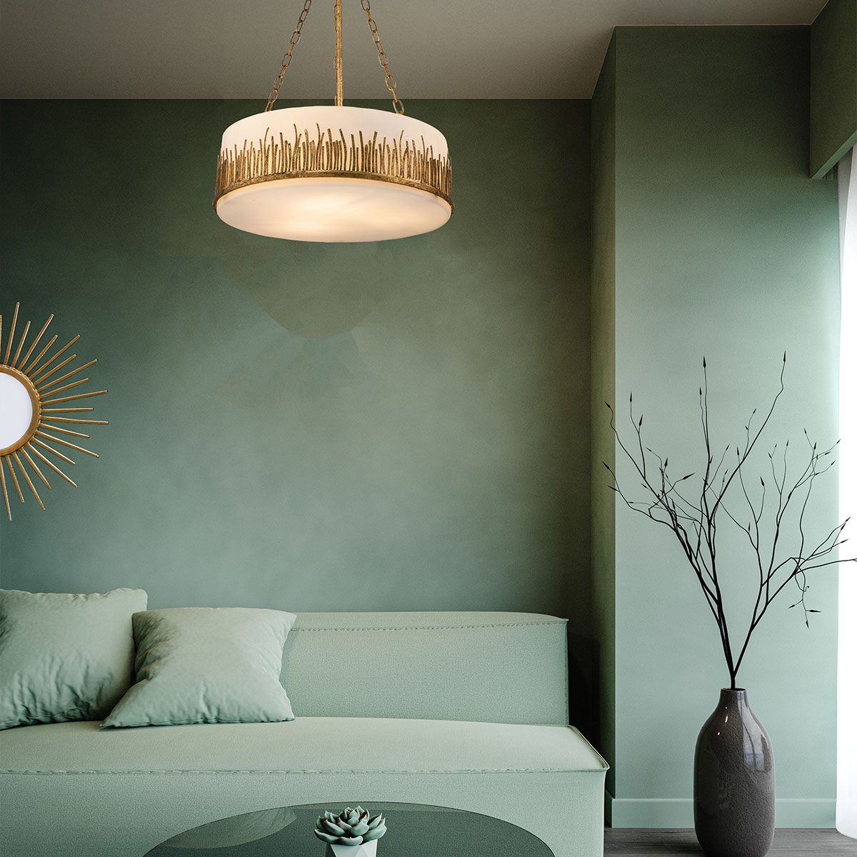 Quintiesse Sawgrass 3 Light Pendant - Gold Leaf with Antique Glaze