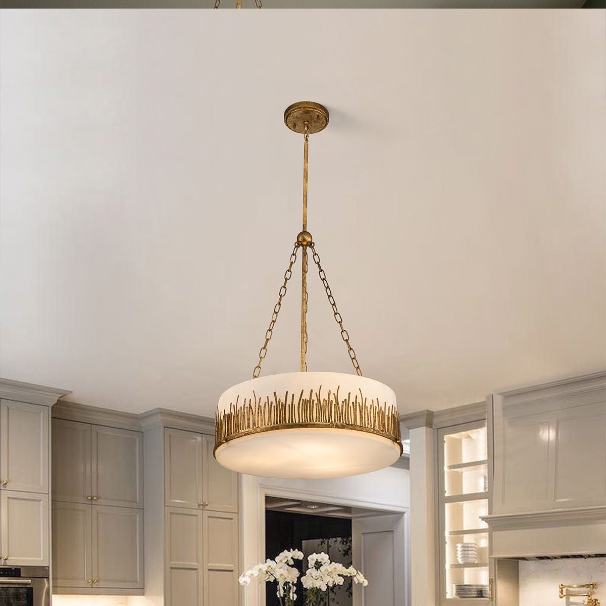 Quintiesse Sawgrass 3 Light Pendant - Gold Leaf with Antique Glaze