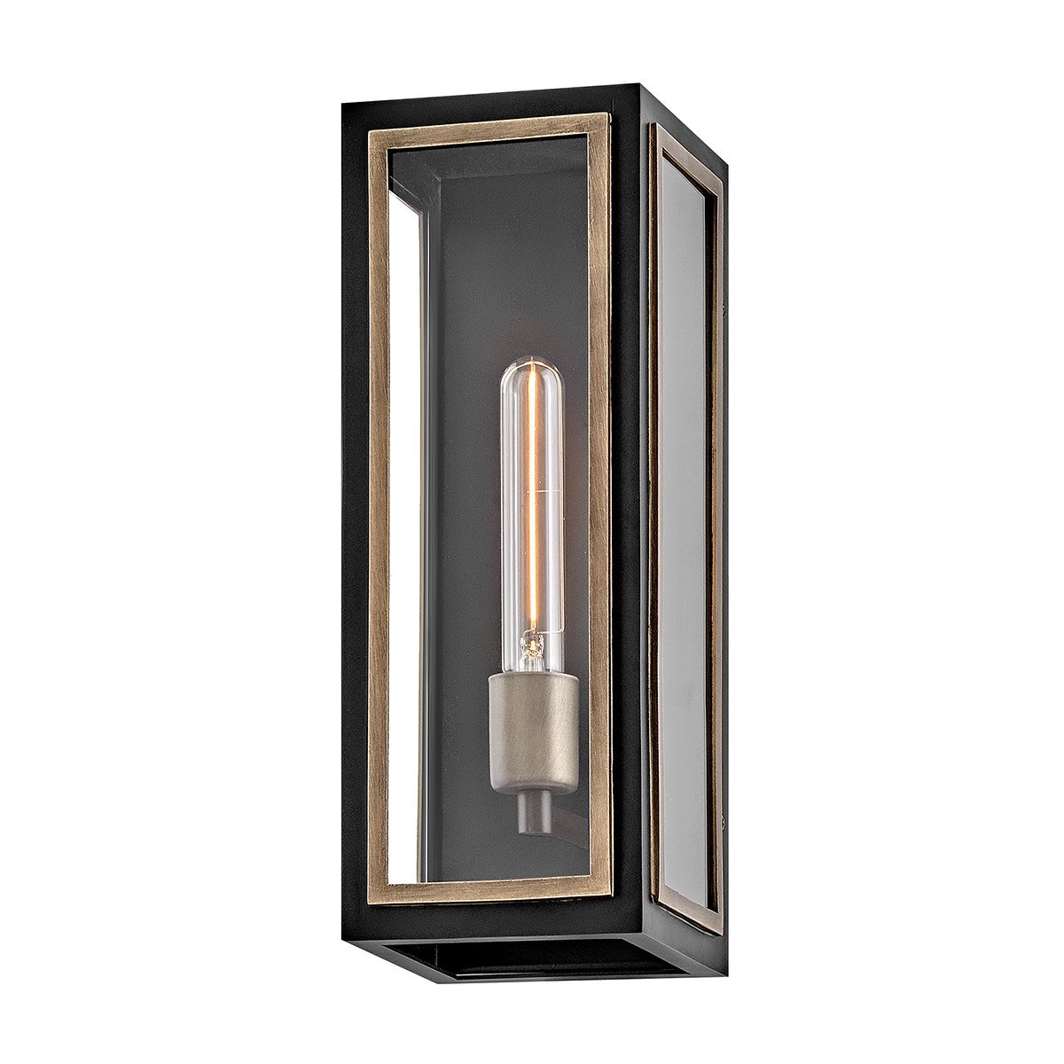 Quintiesse Shaw 1 Light Wall Lantern - Black with Burnished Bronze accents