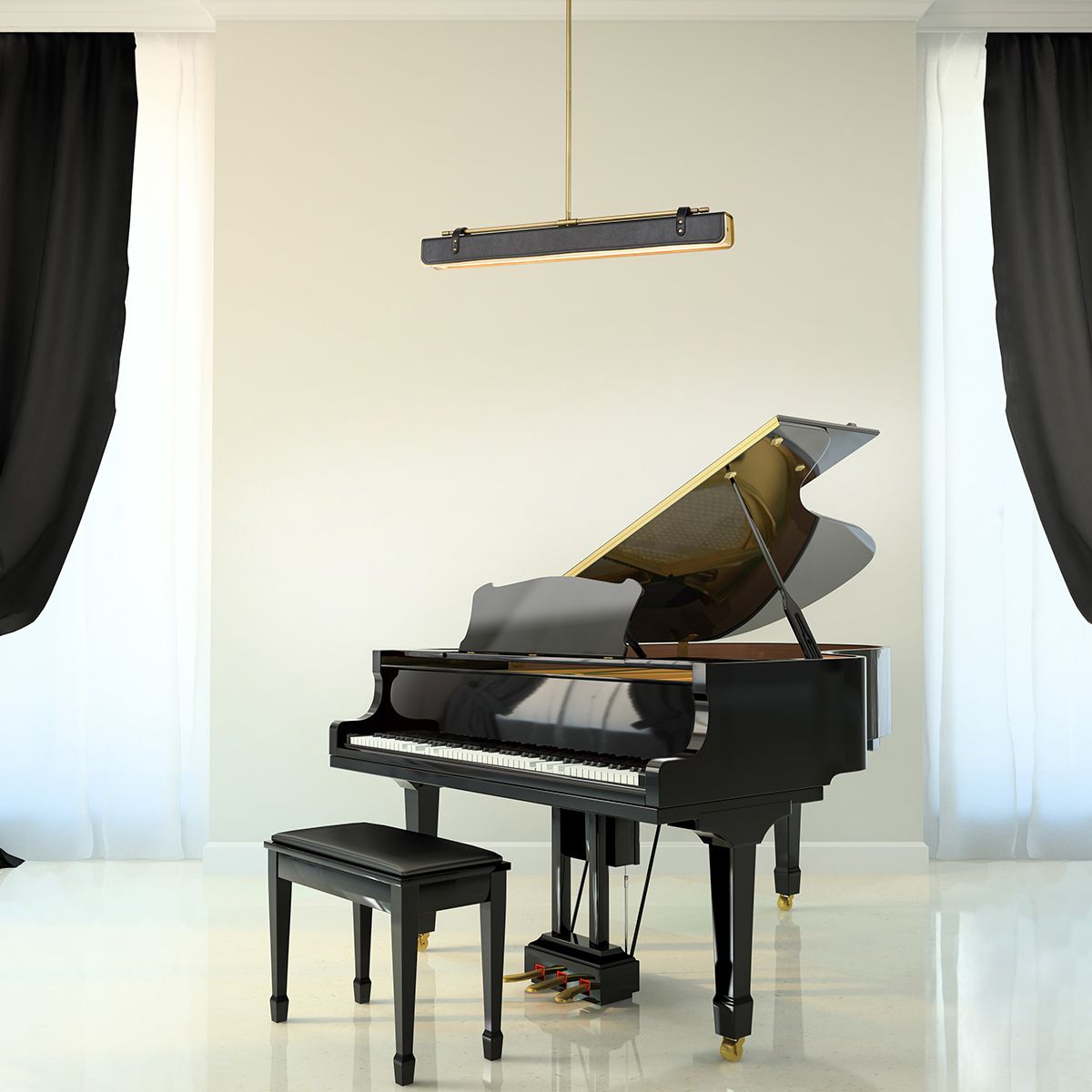 Quintiesse Valise LED Linear Pendant - Vintage Brass & Tuxedo Leather