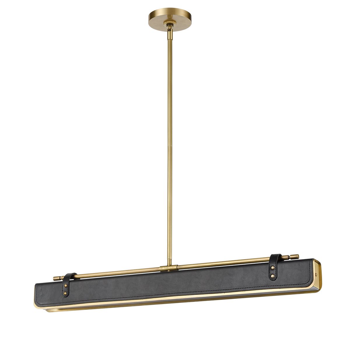 Quintiesse Valise LED Linear Pendant - Vintage Brass & Tuxedo Leather