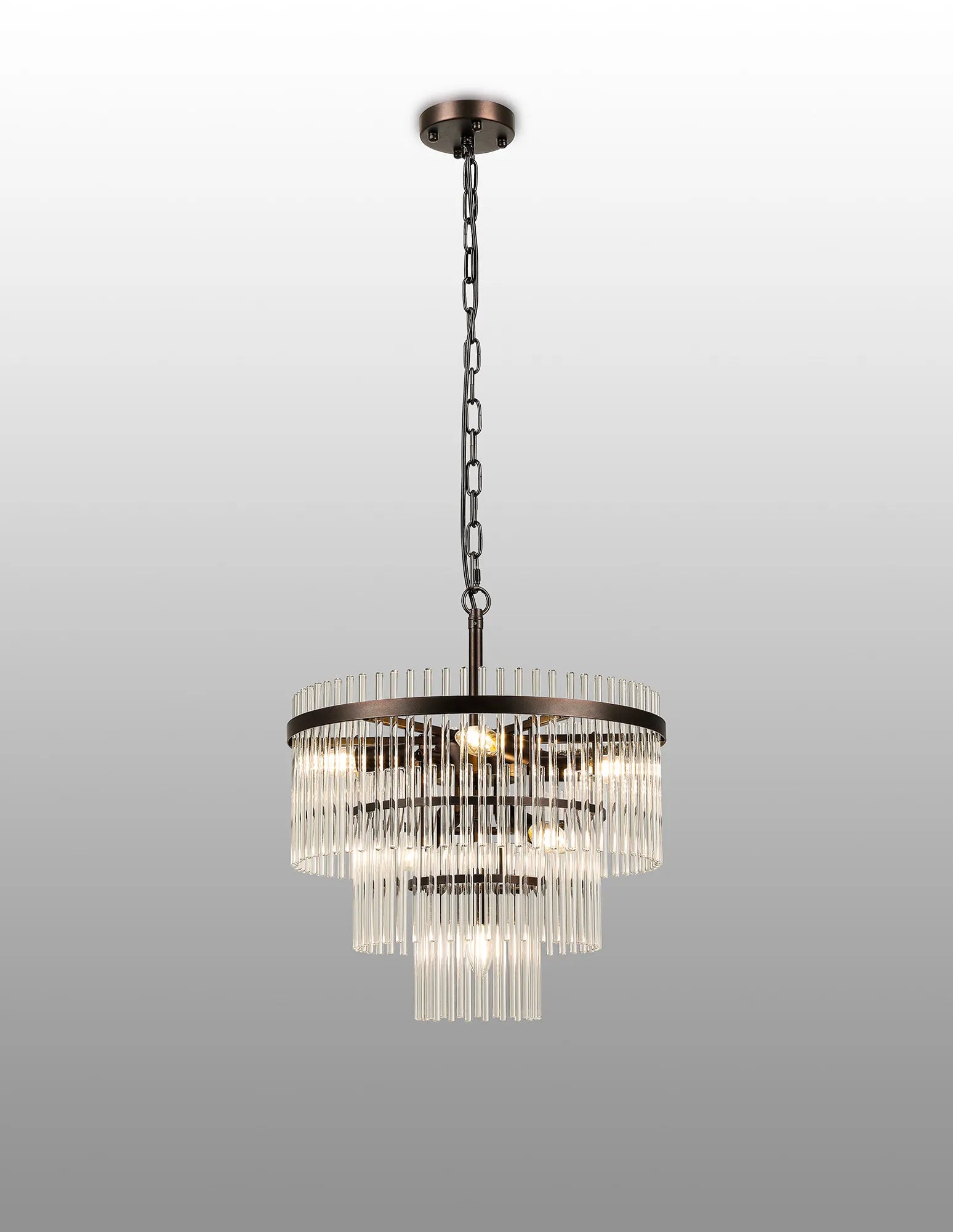 Robin 45cm Pendant & Semi Ceiling 7 Light - Brown Oxide & Clear Glass Rods
