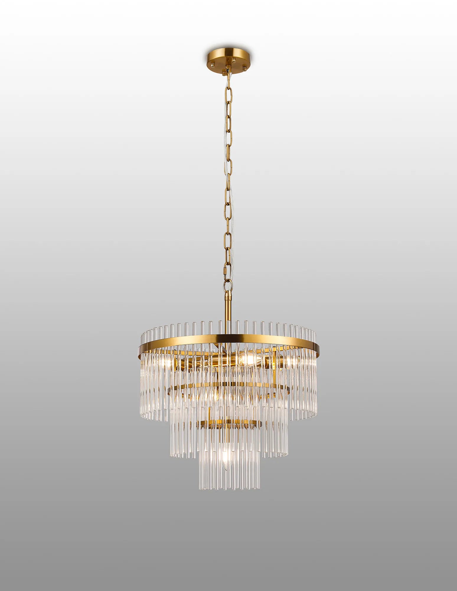 Robin 45cm Pendant & Semi Ceiling 7 Light - Brass & Clear Glass Rods