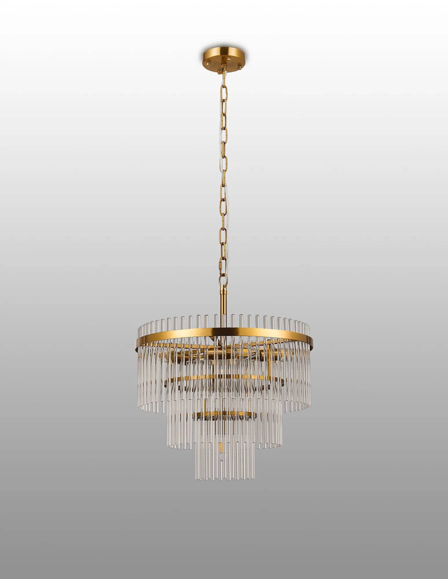 Robin 45cm Pendant & Semi Ceiling 7 Light - Brass & Clear Glass Rods