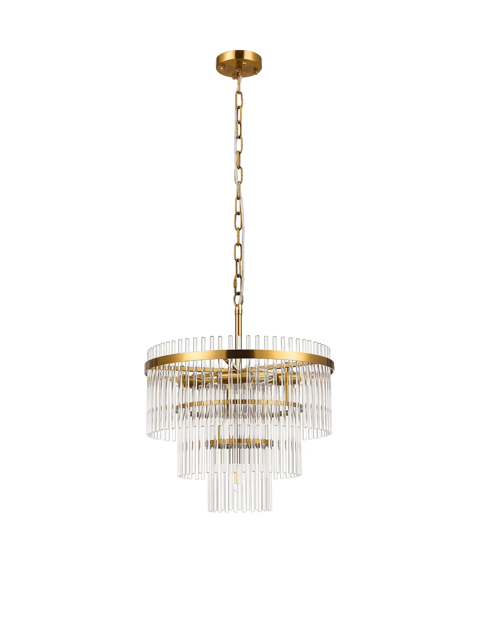 Robin 45cm Pendant & Semi Ceiling 7 Light - Brass & Clear Glass Rods