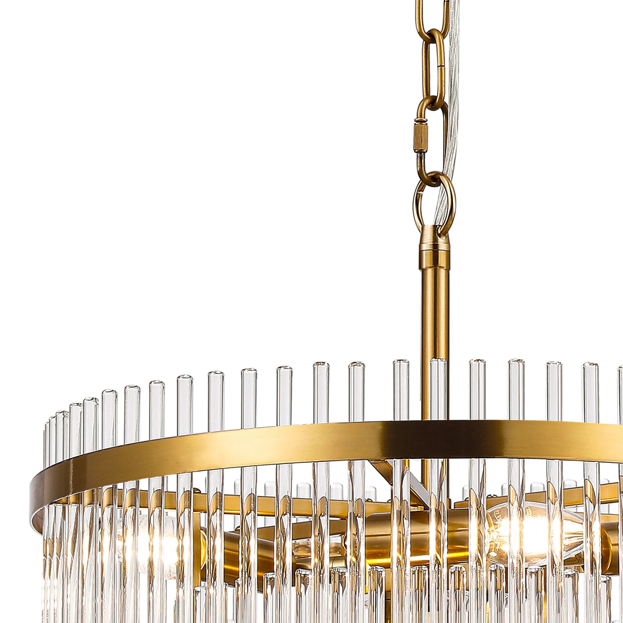 Robin 45cm Pendant & Semi Ceiling 7 Light - Brass & Clear Glass Rods