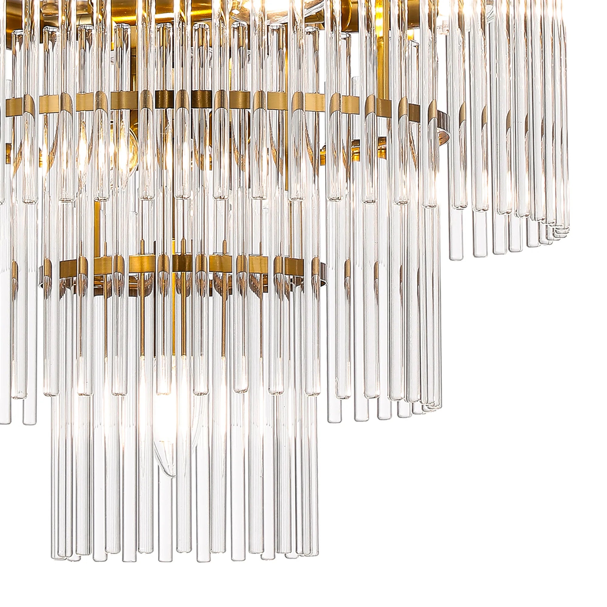 Robin 45cm Pendant & Semi Ceiling 7 Light - Brass & Clear Glass Rods