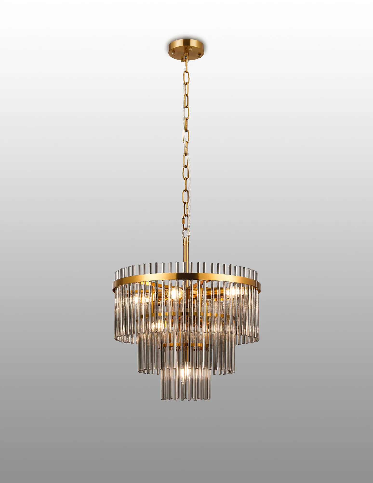 Robin 45cm Pendant & Semi Ceiling 7 Light - Brass & Smoke Glass Rods