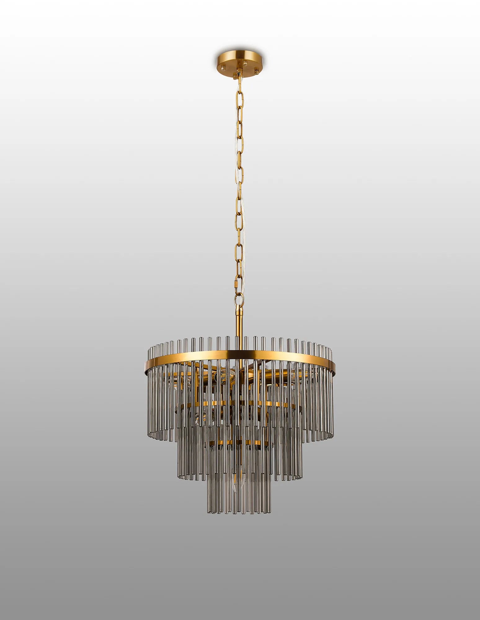 Robin 45cm Pendant & Semi Ceiling 7 Light - Brass & Smoke Glass Rods
