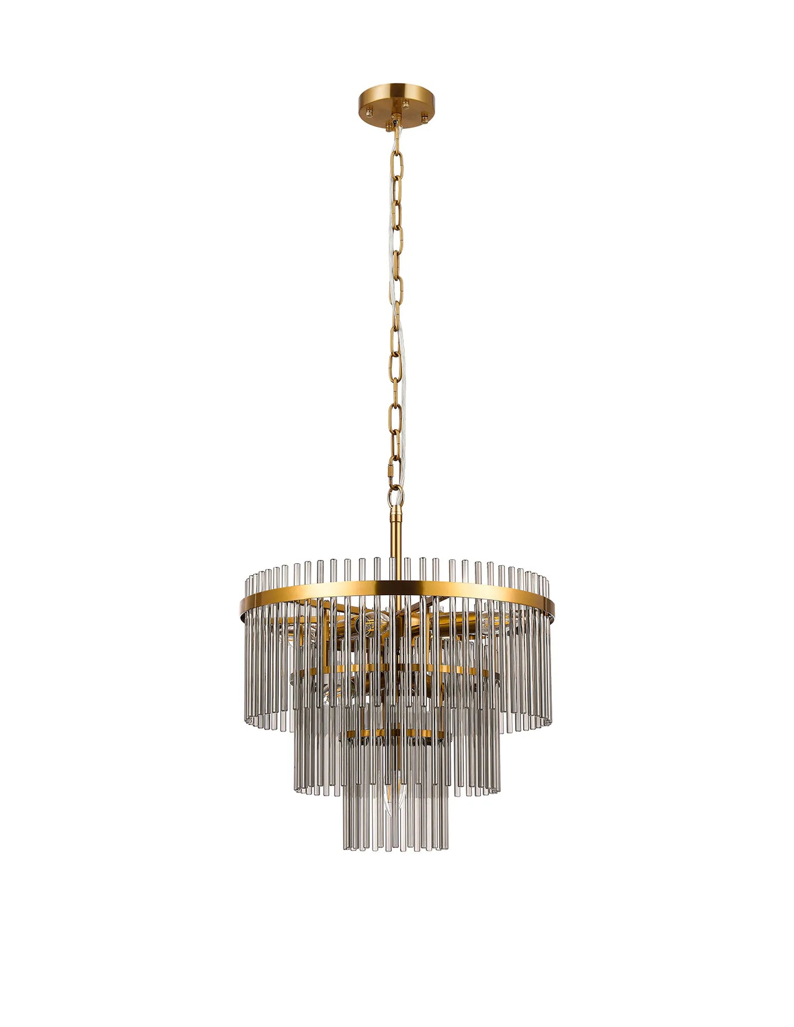 Robin 45cm Pendant & Semi Ceiling 7 Light - Brass & Smoke Glass Rods