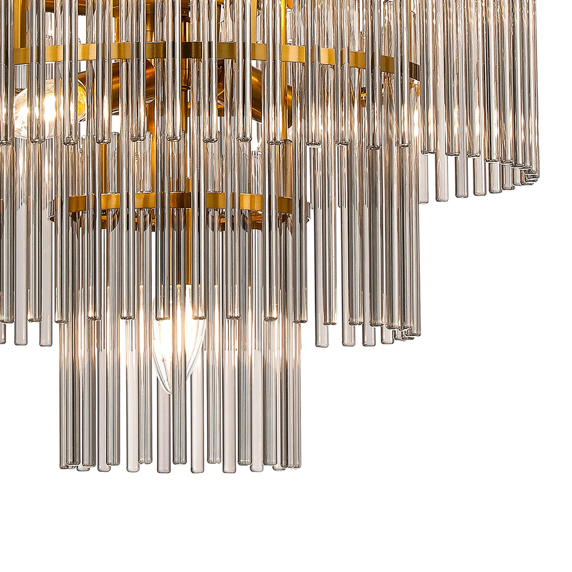 Robin 45cm Pendant & Semi Ceiling 7 Light - Brass & Smoke Glass Rods