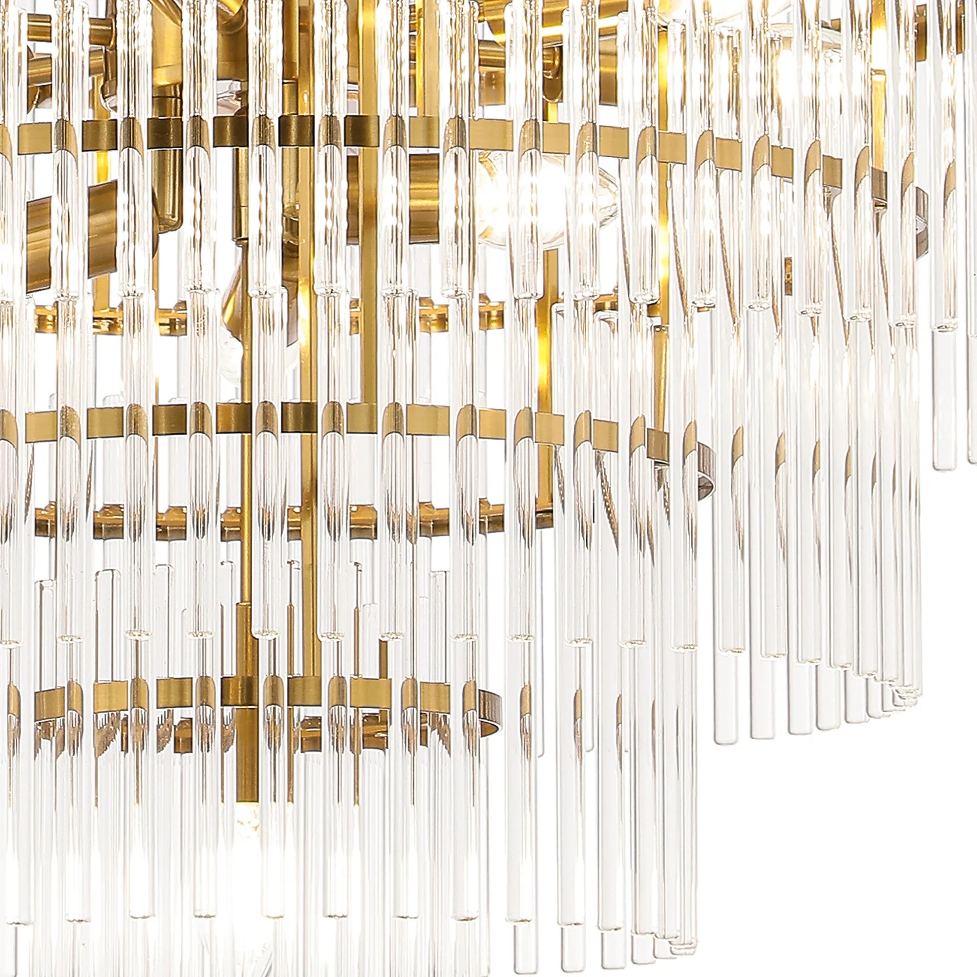 Robin 60cm Pendant & Semi Ceiling 10 Light - Brass & Clear Glass Rods